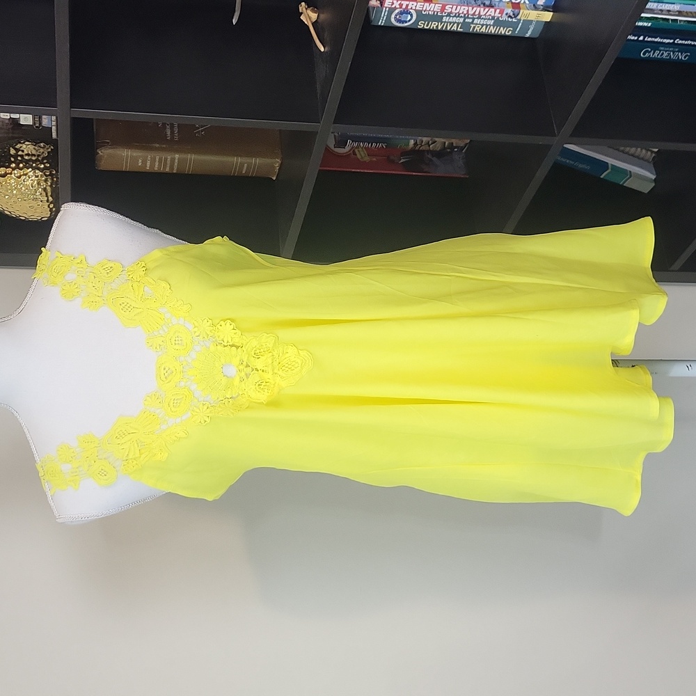 Bright Yellow V-Neck Lace Detail Sheer Swimsuit Coverup